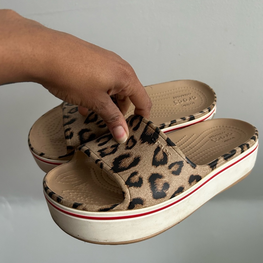 Croc slides in cheetah print